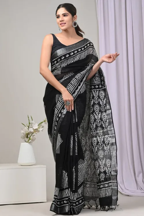 Linen Sarees Ruhi Hand Block Printer