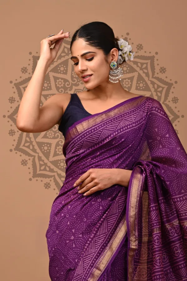 Purple Cotton Silk Maheshwari Saree