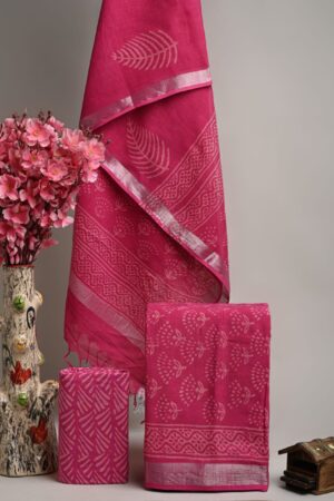 Deep Carmine Linen Block printed Suit