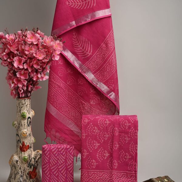 Deep Carmine Linen Block printed Suit