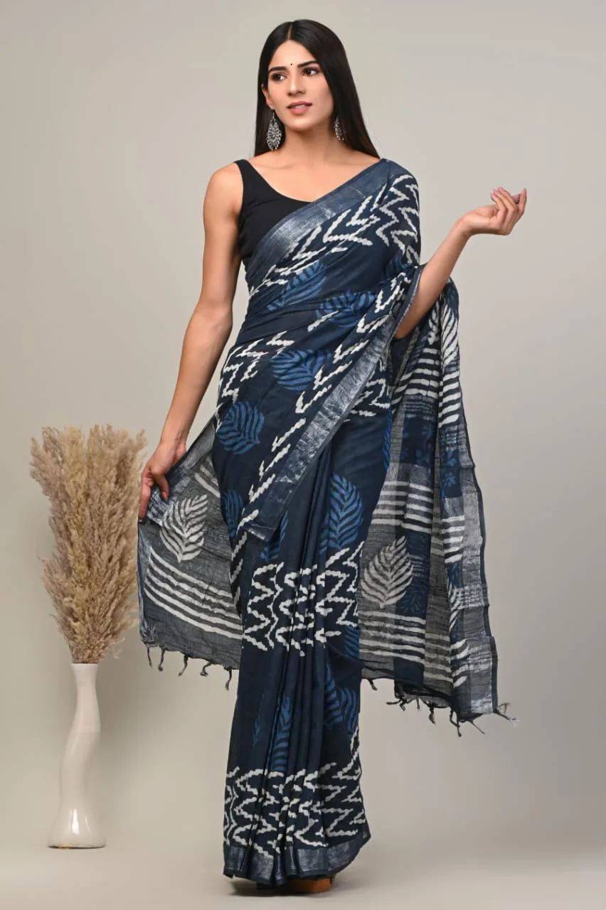 Hollywood Cerise plain linen sarees with blouse designs | Kiran's Boutique