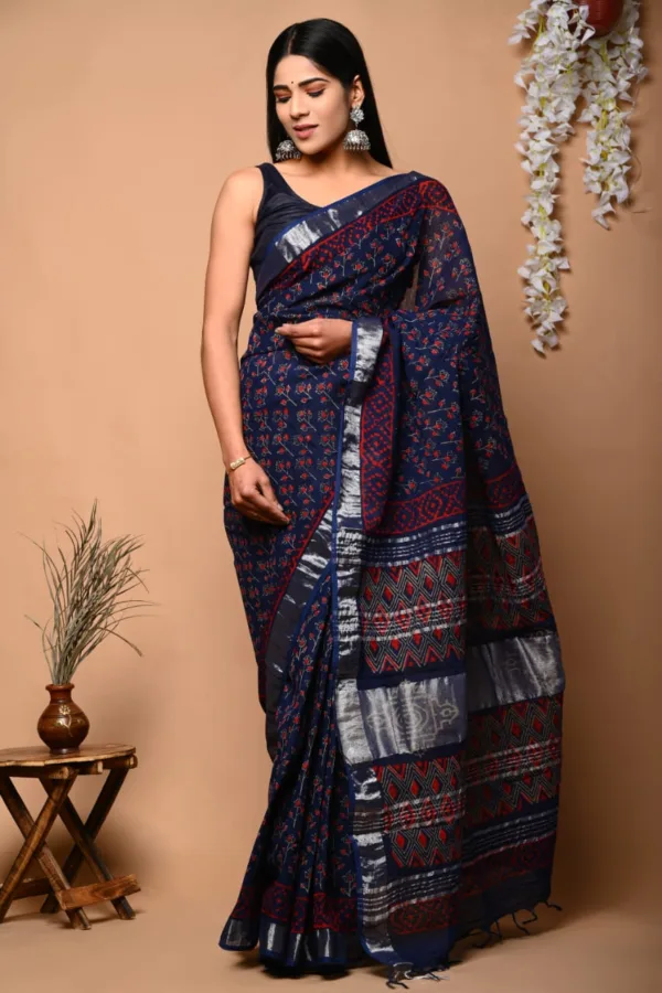 linen saree with zari border