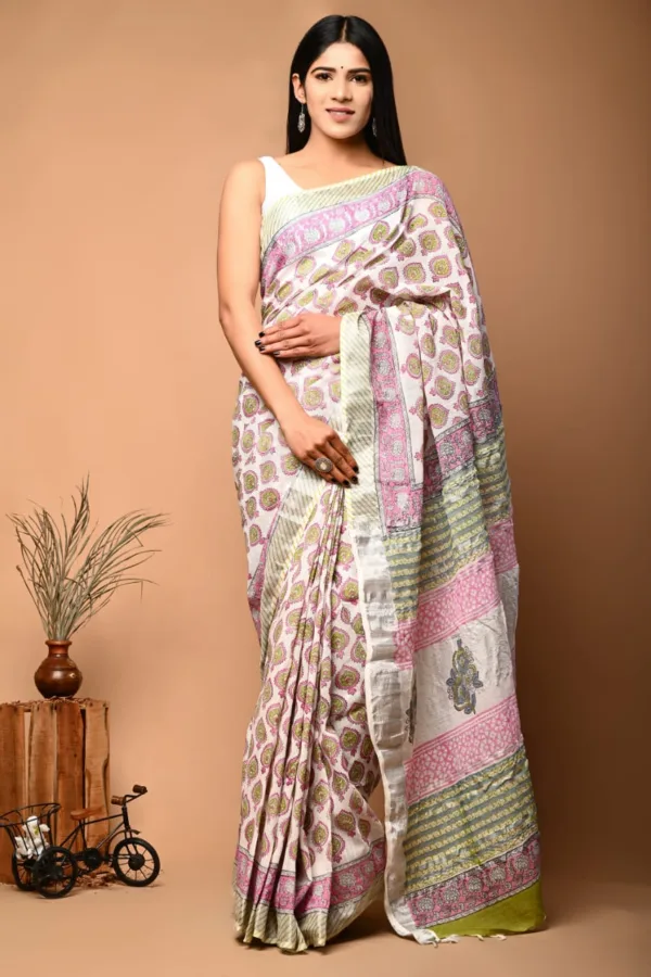 Floral printed linen sarees
