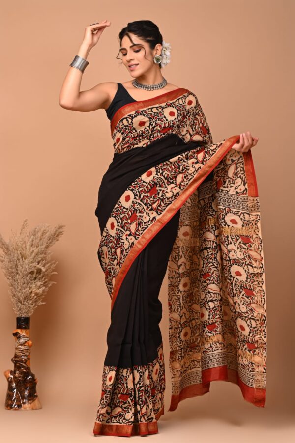 Black floral Maheshwari silk saree