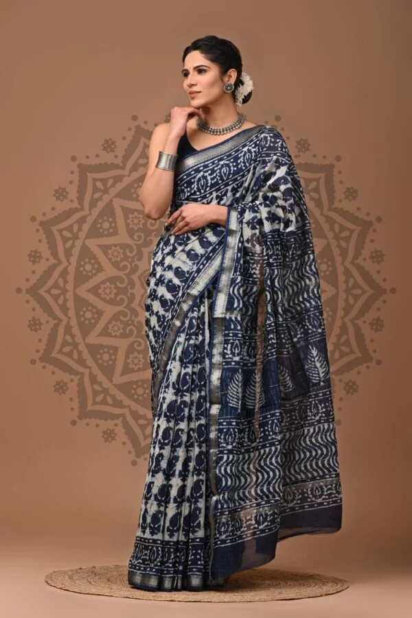 indigo white carry maheshwari saree