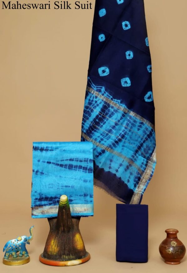Blue Bandhej Maheshwari Silk Dress