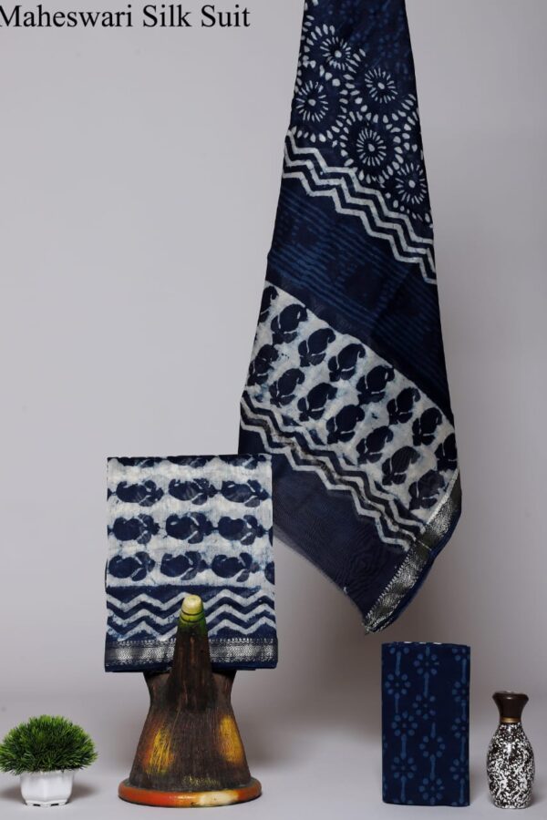 Indigo Maheshwari silk suit