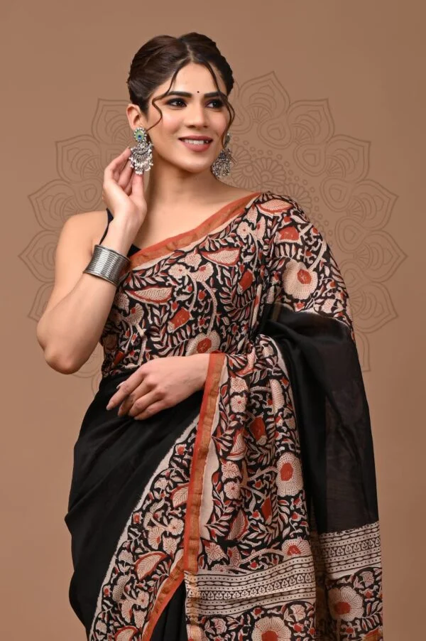 Smoky Black Chanderi silk saree