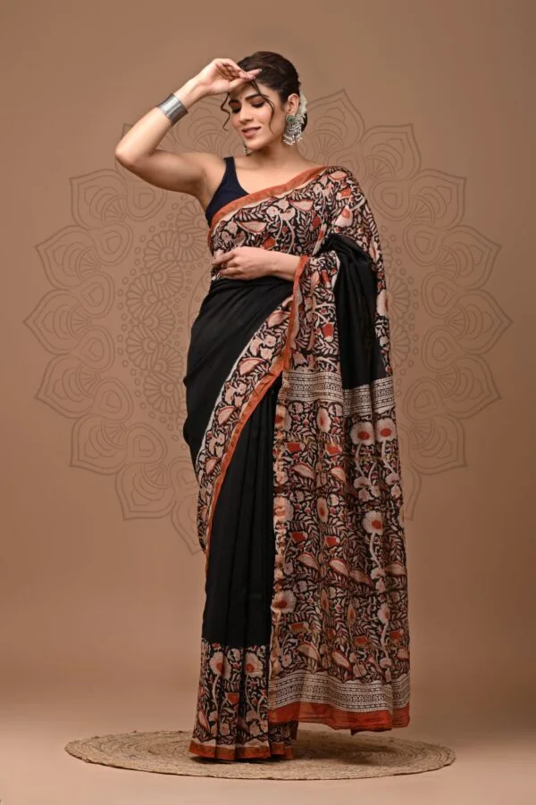 Smoky Black Chanderi silk saree