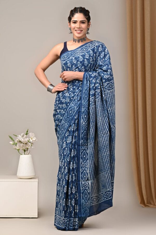 Indigo Print Cotton Saree