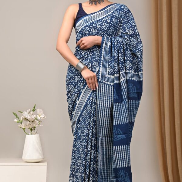 Indigo Mul Cotton Saree