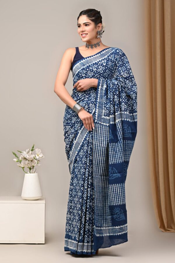 Indigo Mul Cotton Saree