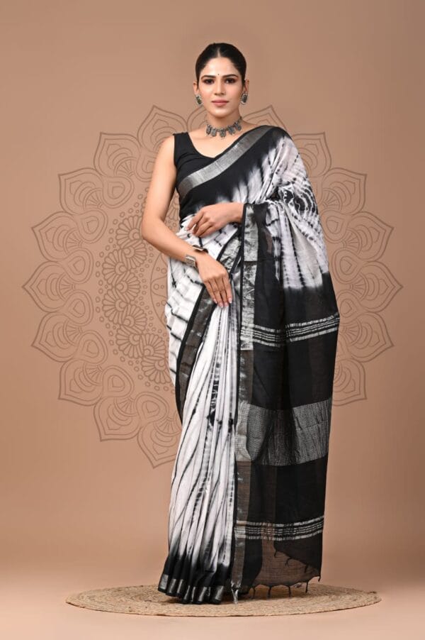 White Linen Saree