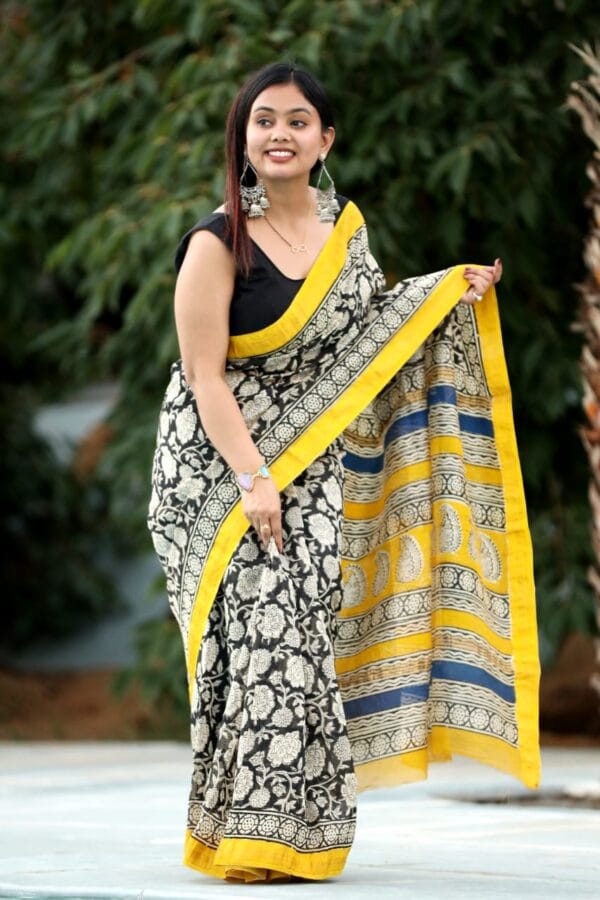 Banana Yellow Maheshwari Silk Saree