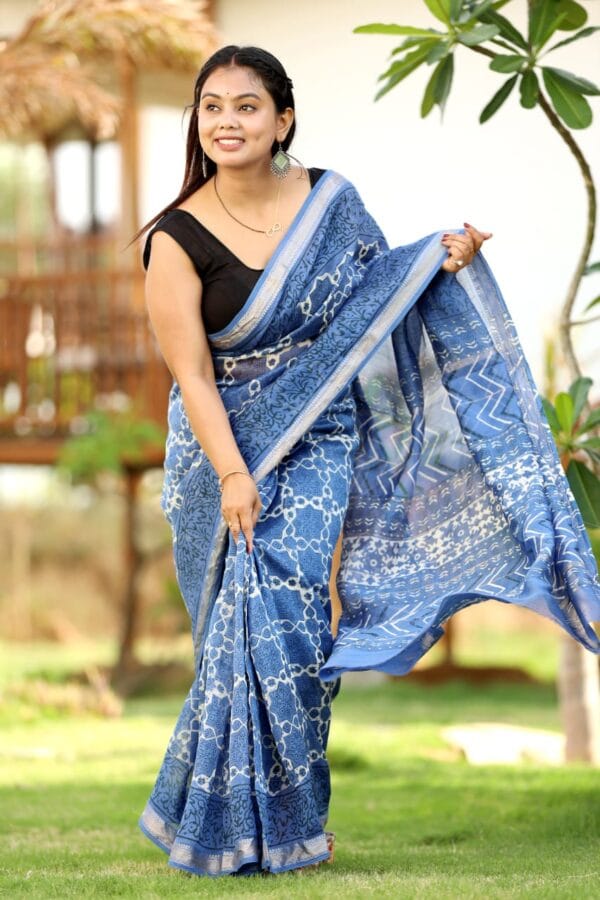 Blue jay Maheshwari Silk Saree