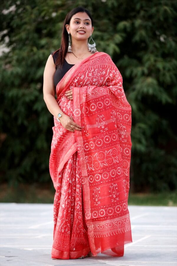 Deep Carmine Pink Maheshwari Silk Saree