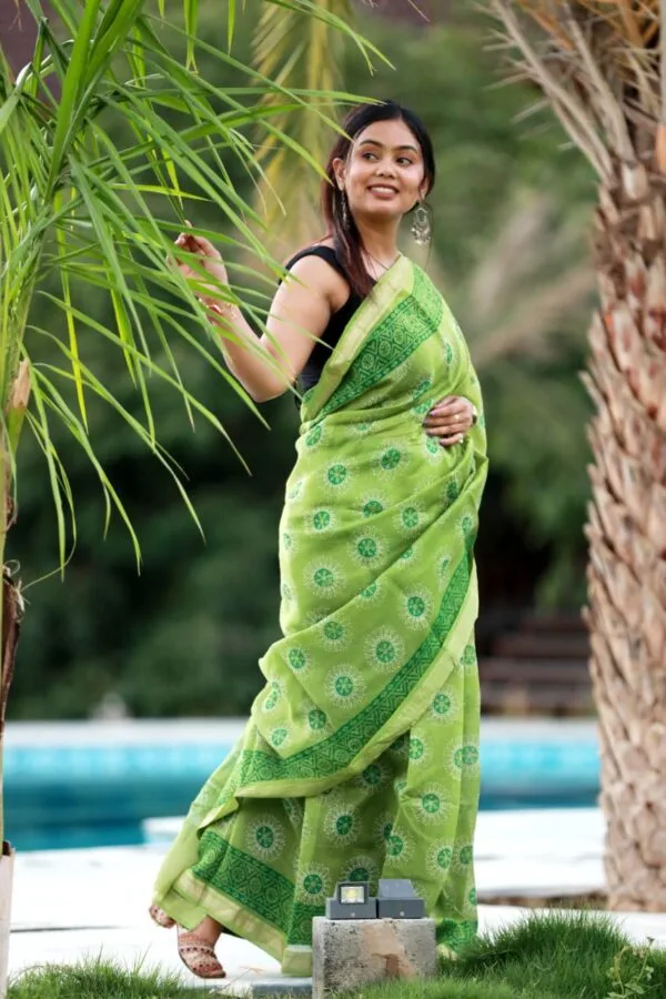 Light Olive Maheshwari Silk Saree