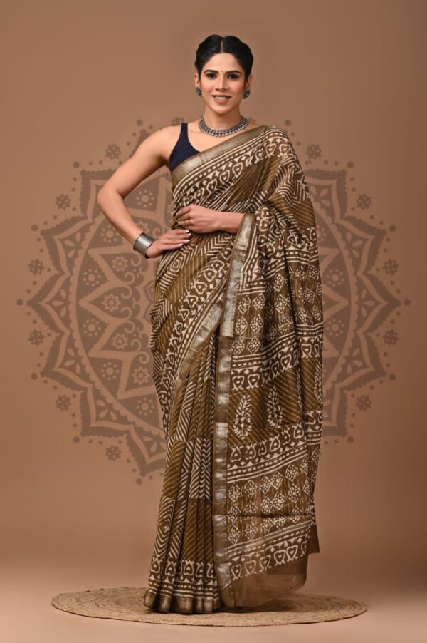 Brown Derby Maheshwari Silk saree