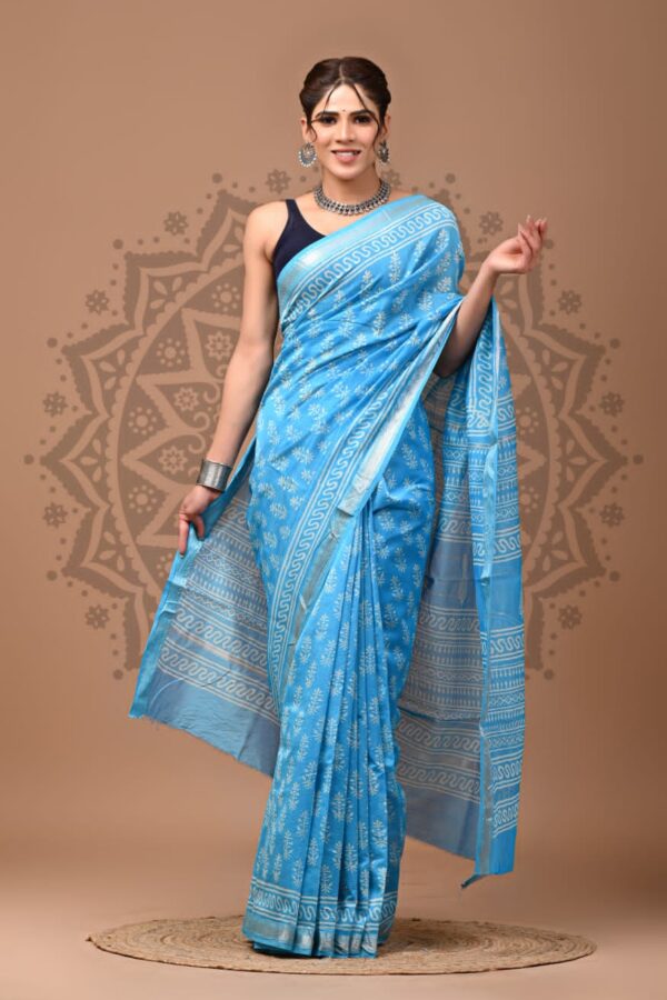 Day Sky Blue Maheshwari Silk Saree