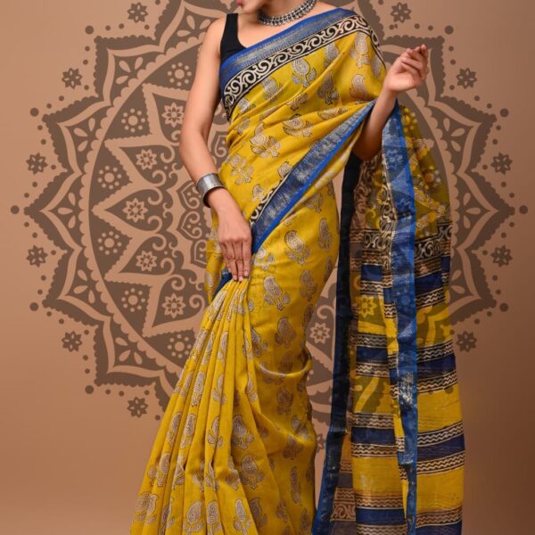 Bee Yellow Maheshwari Silk Saree