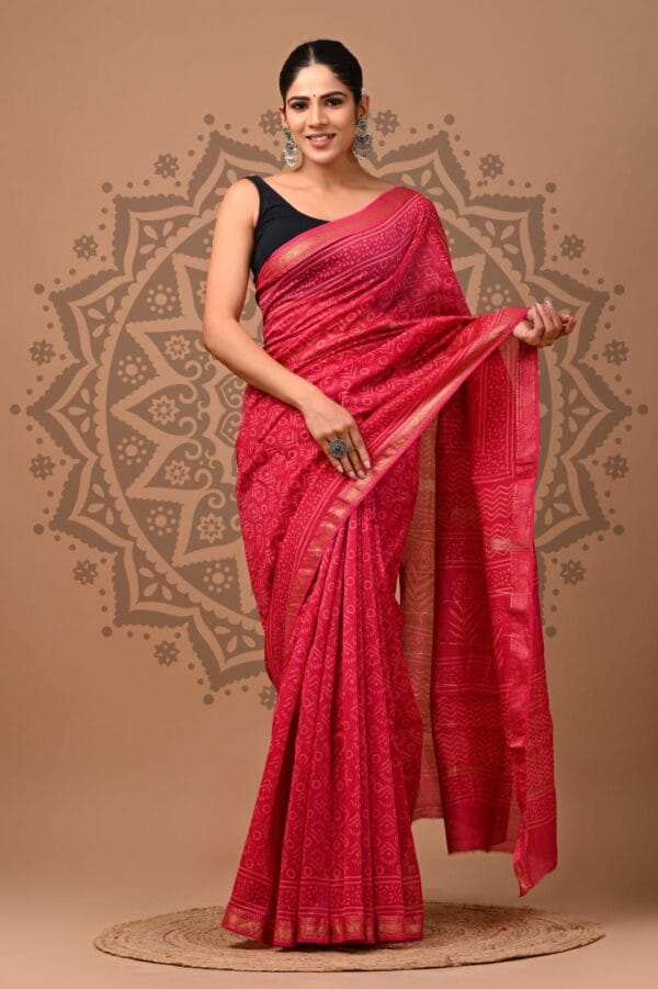 Pinkish Red Maheshwari Silk Saree