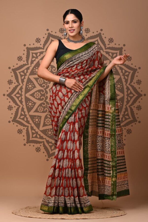 Old Brick Maheshwari Silk Saree