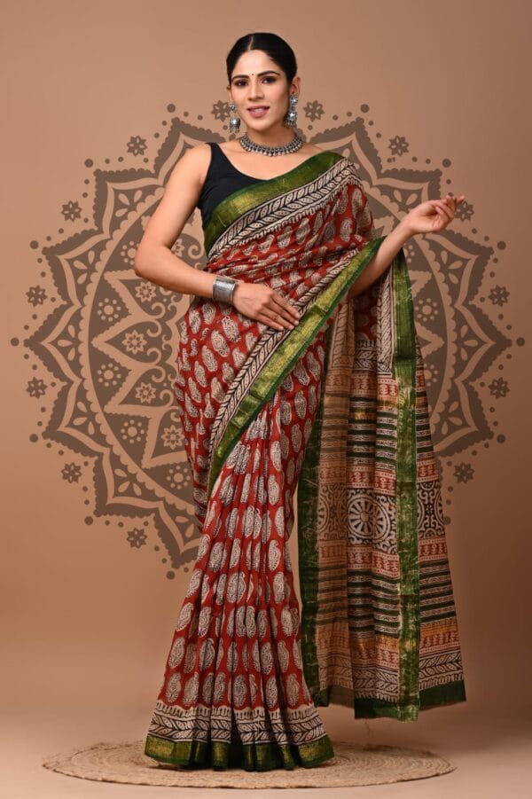 Old Brick Maheshwari Silk Saree