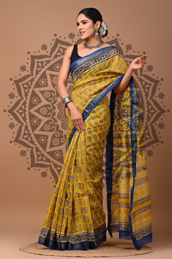 Bee Yellow maheshwari Silk Saree