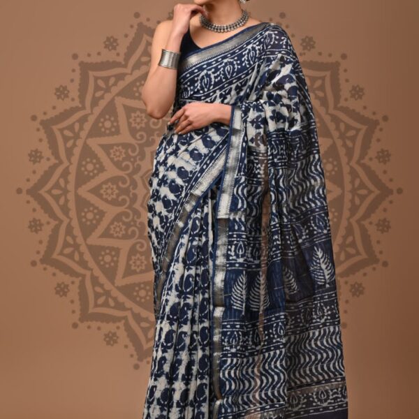 Blue Indigo Maheshwari Silk Saree