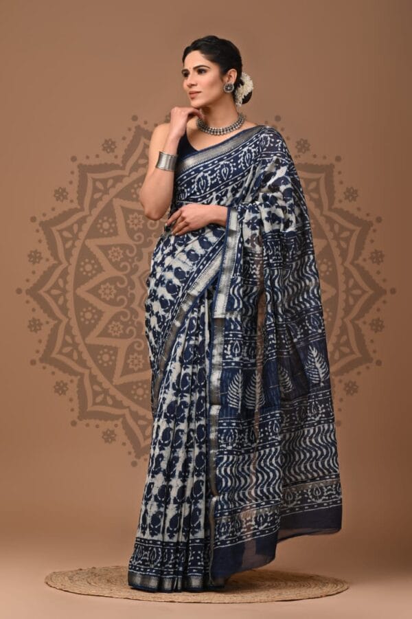 Blue Indigo Maheshwari Silk Saree