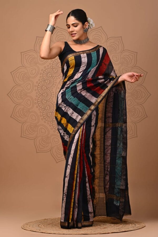 Multi Stripe Maheshwari Silk Saree