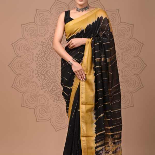 Sheen Gold black Maheshwari Silk Saree