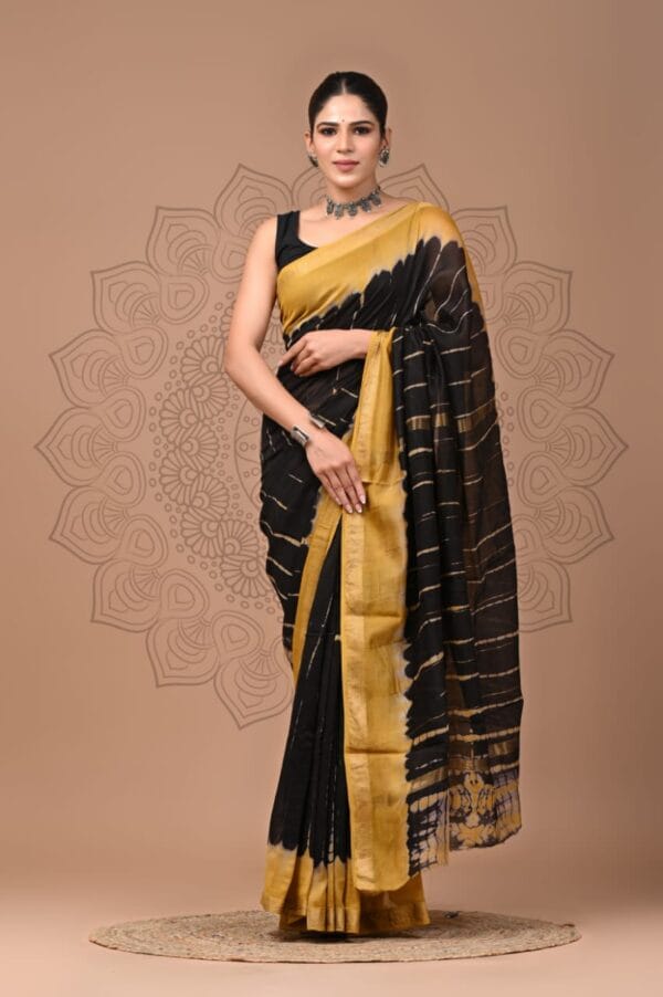 Sheen Gold black Maheshwari Silk Saree