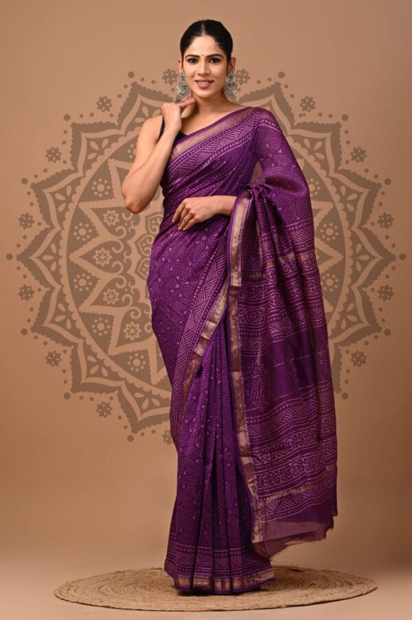 Dark Purple Maheshwari Silk Saree