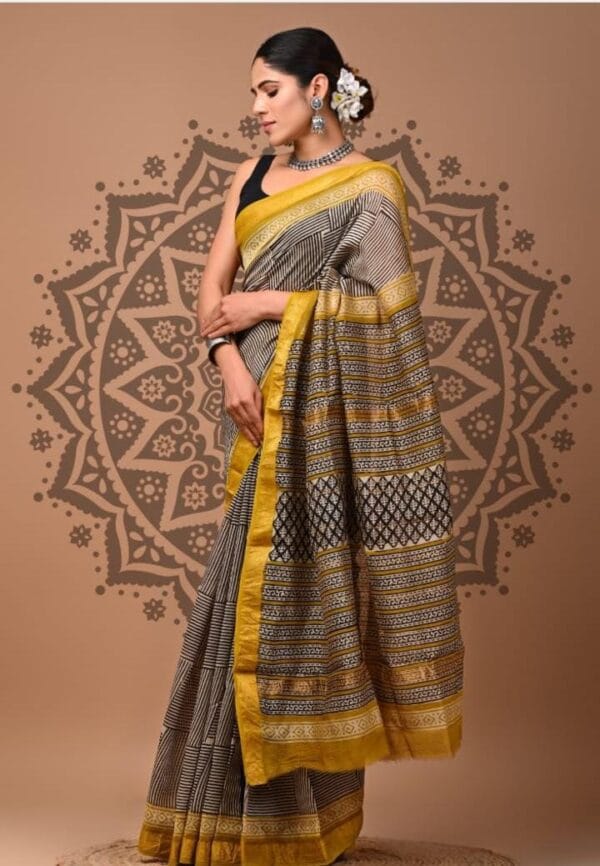 Saffron Mango Maheshwari Silk Saree