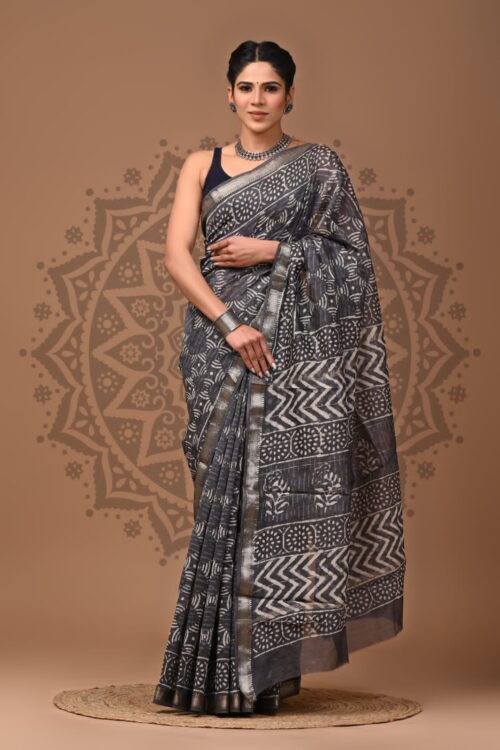 Baltic Sea Maheshwari Silk Saree