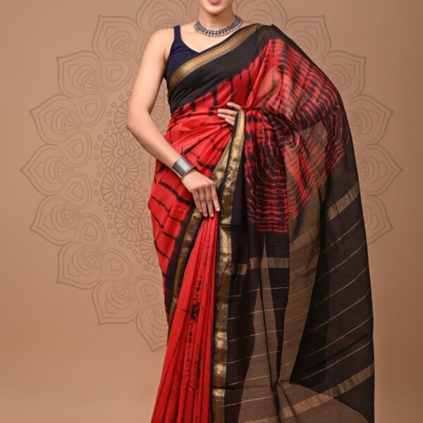 Red Berry Maheshwari Silk Saree