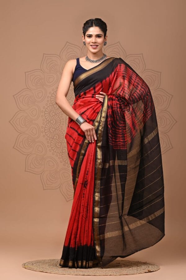 Red Berry Maheshwari Silk Saree