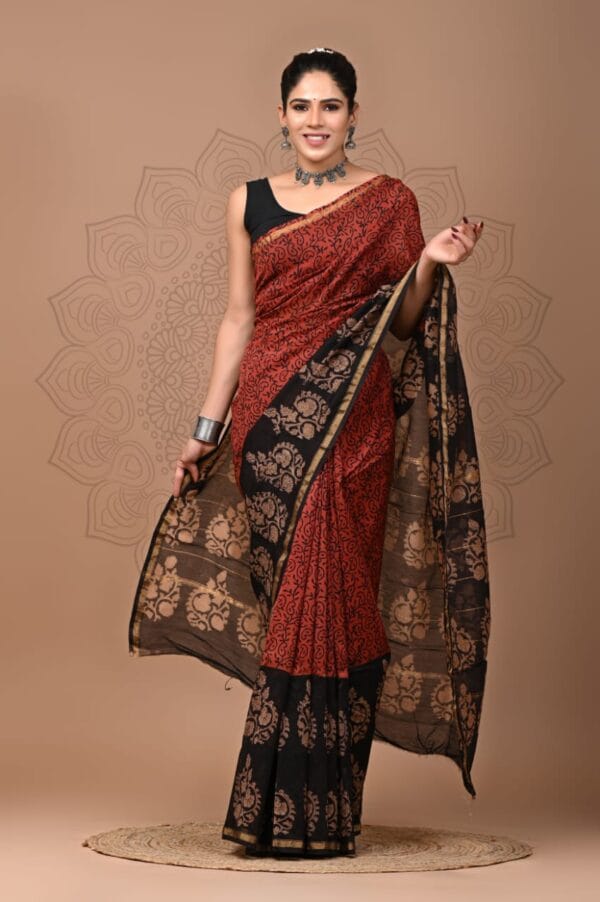 Bagru Print Chanderi Silk Saree