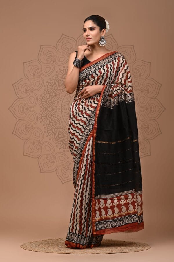 Hand Block Printed Chanderi Silk Saree