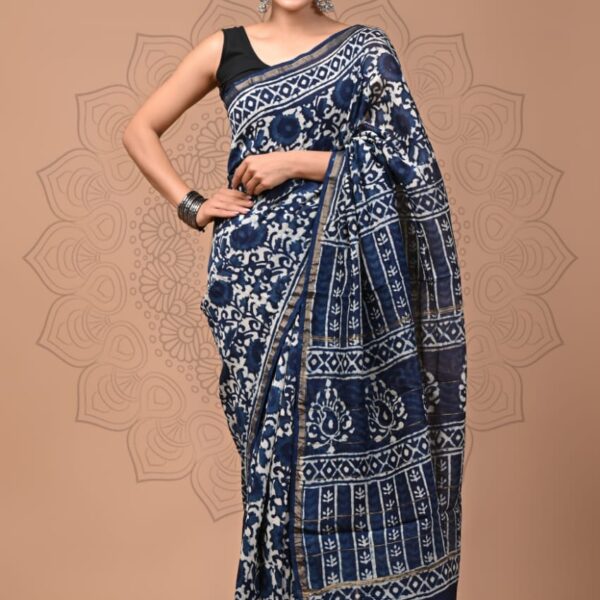 Chanderi Indigo Print Saree