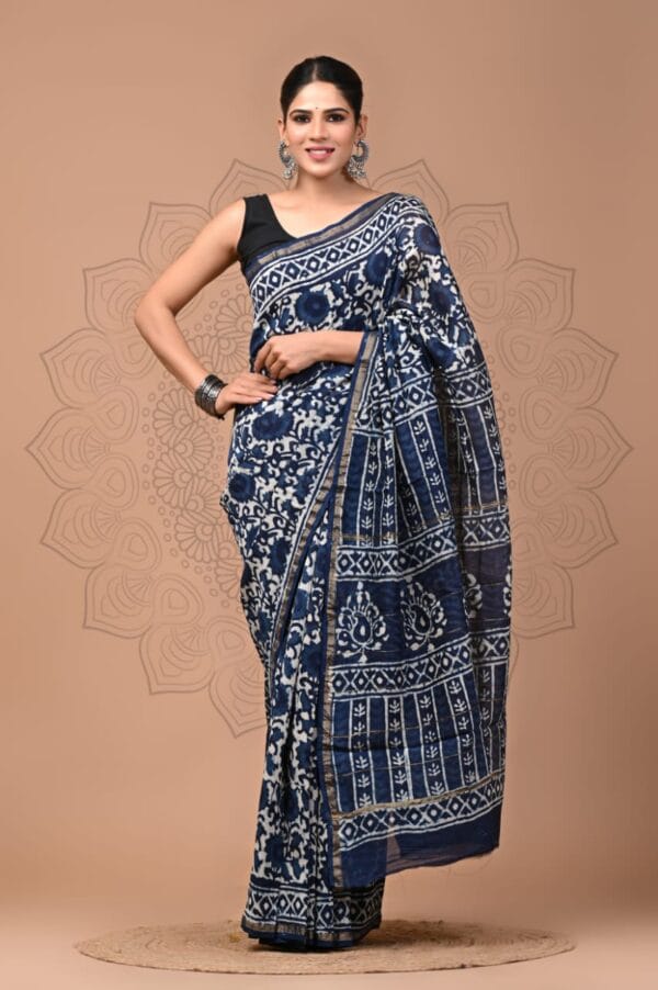 Chanderi Indigo Print Saree