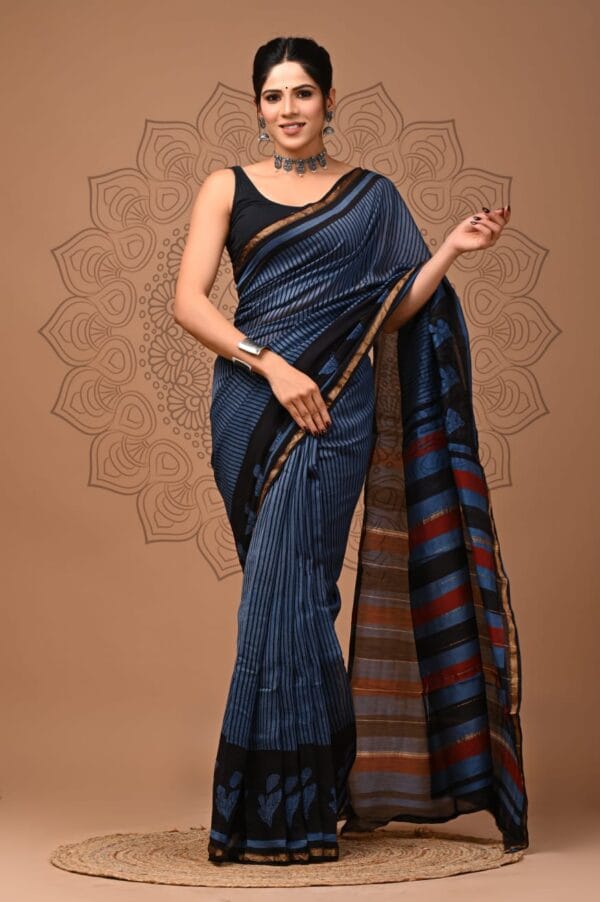 Chanderi Bagru Print Saree