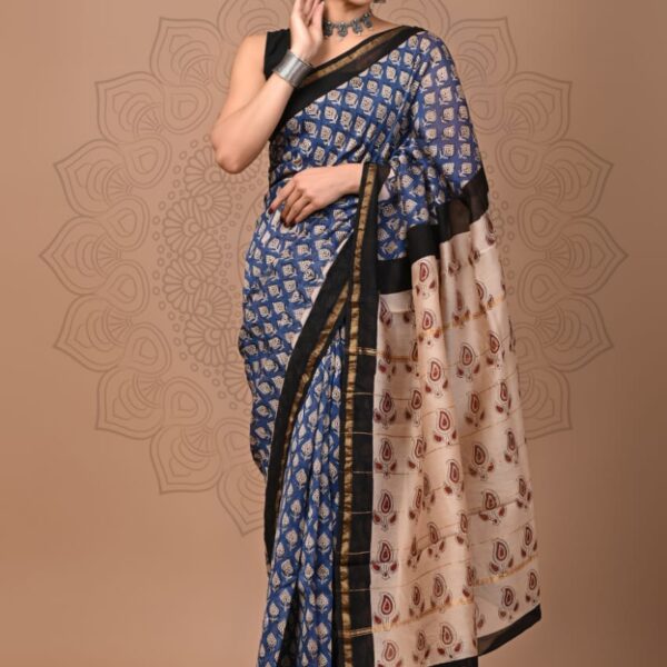Chanderi Silk Saree With Zari Border