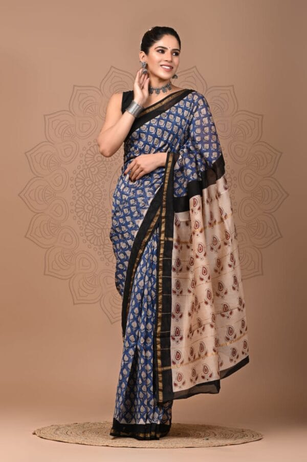 Chanderi Silk Saree With Zari Border