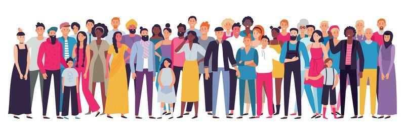 About Us 1 multiethnic group of people society multicultural community portrait and citizens young adult and elder people illustration vector