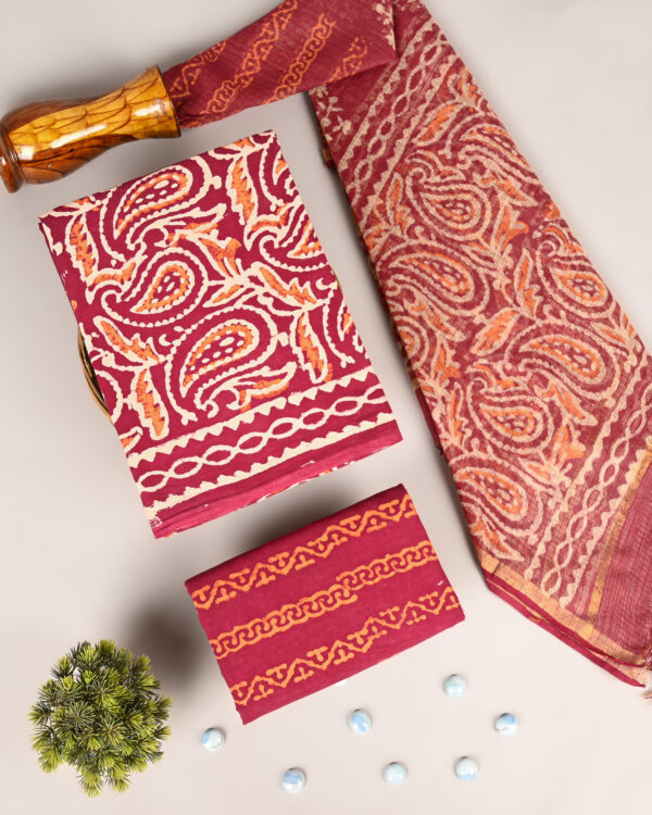 Bright Maroon Kota Dupatta Cotton Suit