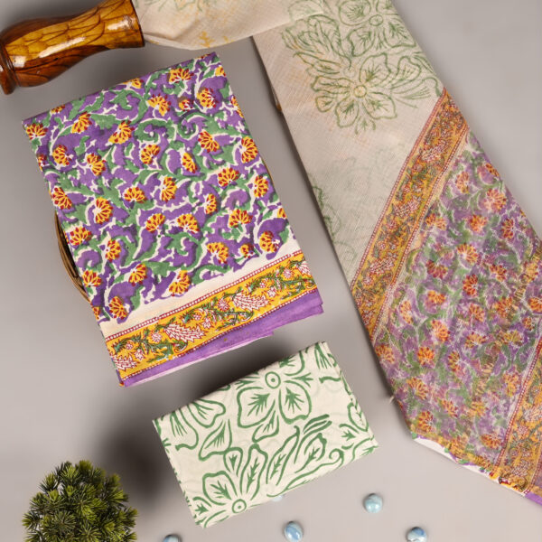 Dark Lilak Cotton Suit With Kota Dupatta