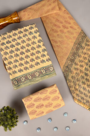 Clay Brown Cotton Suit With Kota Doria Dupatta
