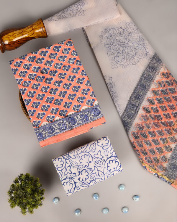 Coral Pink Cotton suit With Kota Doria Dupatta